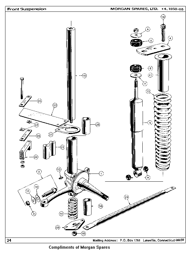 Exploded view of
front suspension compliments of Morgan Spares